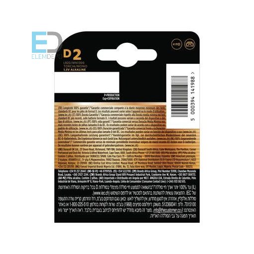 Duracell Plus 100% Life Guarantied   MN1300 LR20 D Góliát NEW B2  ( 1db elem )