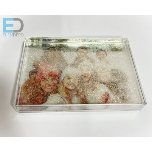 Hógömb-Fényképes Tégla, havazik-arany csillám, 10 x 15cm-es képnek