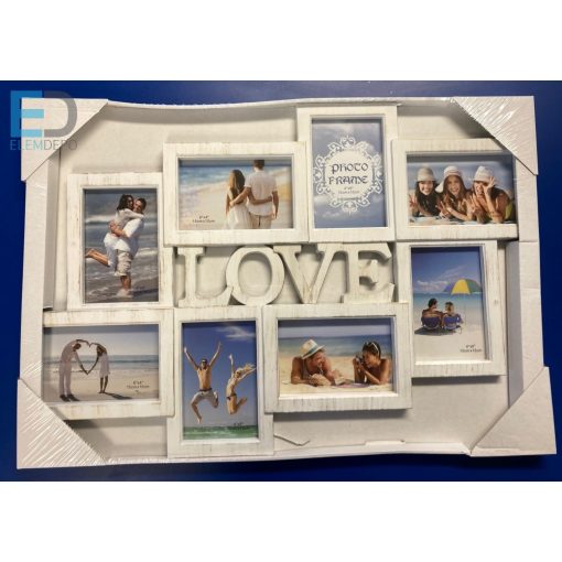 Osztott képkeret " LOVE " 8 képes ( 10 x 15cm ) fehér-arany