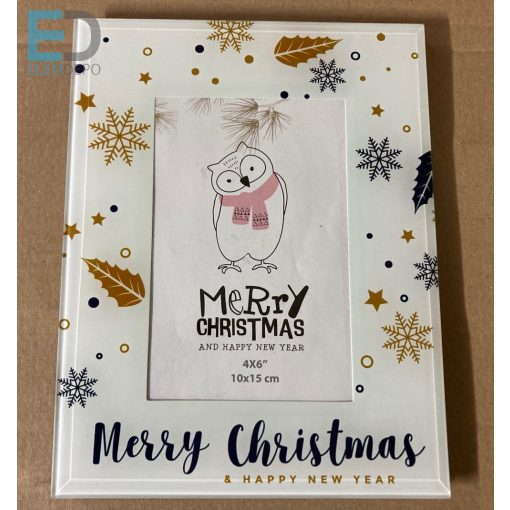 " Merry Christmas " Karácsonyi üveg képkeret 10 x 15cm álló- fekvő kivitel