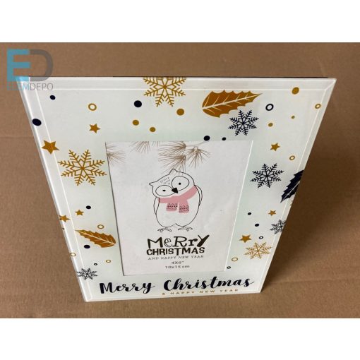 " Merry Christmas " Karácsonyi üveg képkeret 10 x 15cm álló- fekvő kivitel