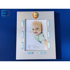 Képkeret szalaggal oroszlánnal 13x18cm képnek fém-plüss