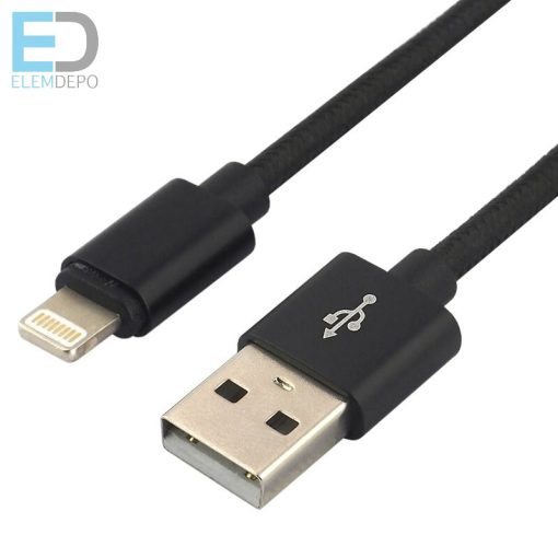 USB nejlon fonott kábel - Apple Lightning  everActive CBB-1.2IB 1.2m fekete