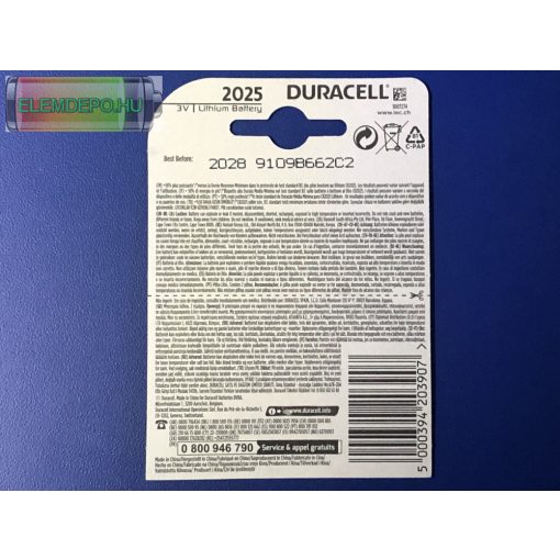 Duracell Lithium DL 2025 CR2025 3V BL2 NEW  (1db elem)