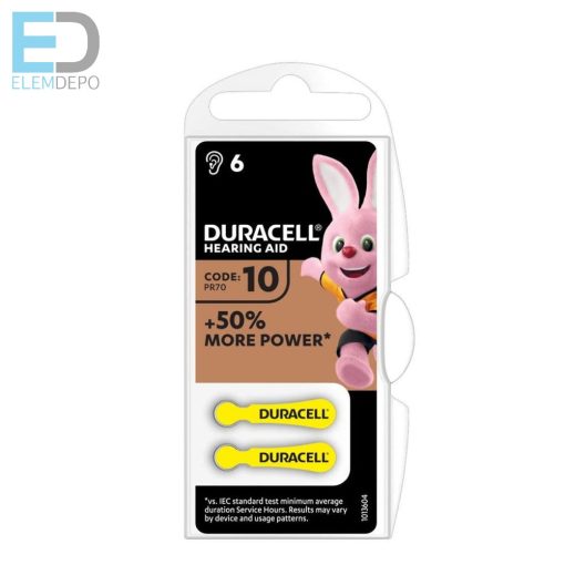 Duracell Hearing Aid DA10 N6 Easy Tab +50% more power 1db elem hallókészülék elem