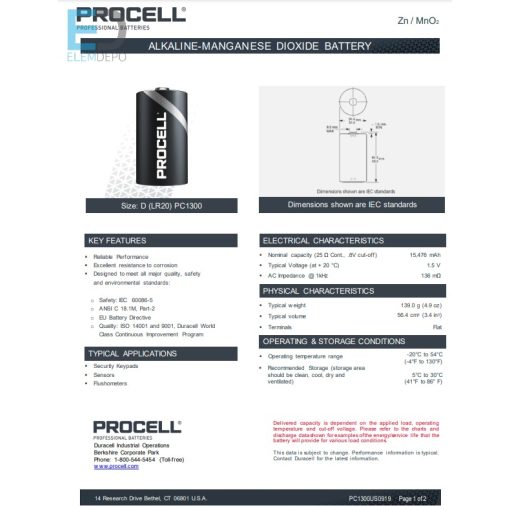 Duracell Procell Constant Power D MN1300  Box10/50