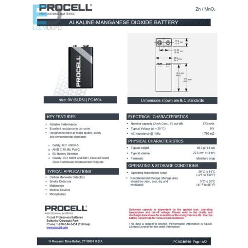 Duracell Procell Constant Power 9V MN1604 NEW Box10 / 50