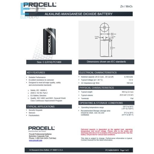 Duracell Procell Constant Power C MN1400  Box10/50