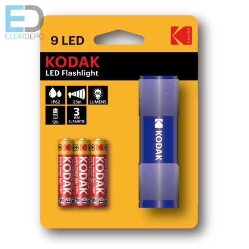 Kodak elemlámpa 9 LED Flashlight IP62 kék aluminium váz