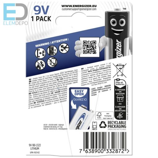 Energizer Ultimate Lithium 9V elem L522