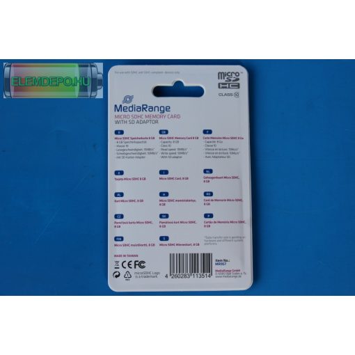 MediaRange Micro SD 8 GB SDHC Class10 MR957
