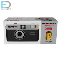   Novocolor swiss+go  35 mm-es újrafelhasználható analóg fényképezőgép vakuval (Film+elem+tok+szíj)(fekete )