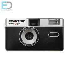 Novocolor swiss+go  35 mm-es újrafelhasználható analóg fényképezőgép vakuval (Film+elem+tok+szíj)(fekete )