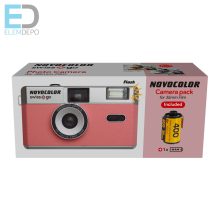 Swiss+go Novocolor Pink 35 mm-es analóg fényképezőgép tokkal, vakuval | Védőszíj | Kodak Film 36 kép | AAA elem