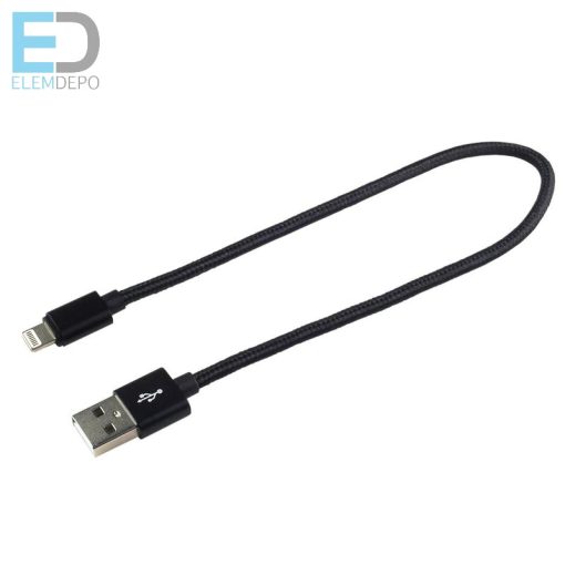 Kábel fonott USB-kábel - Lightning / iPhone everActive CBB-0,3IB 30cm, támogatással a gyors töltéshez, akár 2,4A fekete