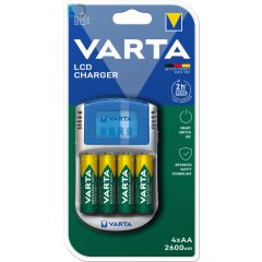   Varta 57070 LCD Charger + 4 AA 2.600mAh  LCD akkutöltő 2 órás töltés+12V aurós adapter + USB